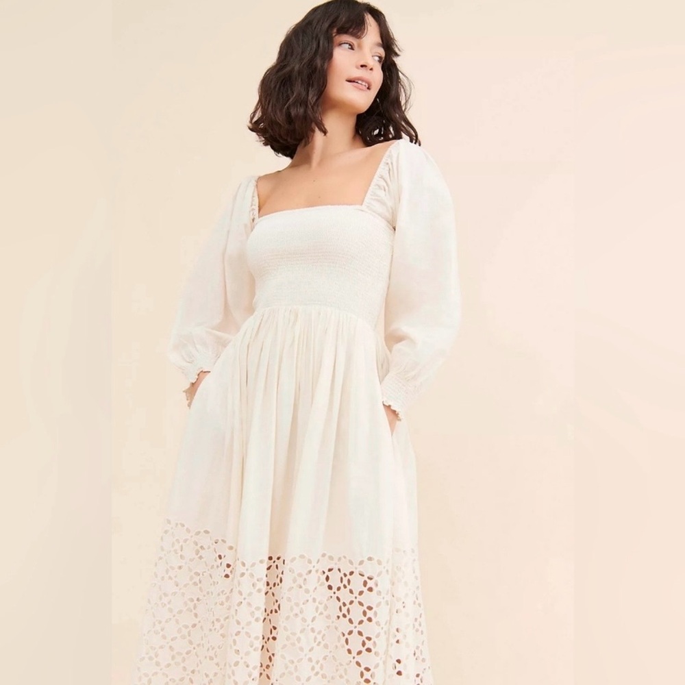 Free People Perfect Storm Midi Dress Smocked Eyelet Dress